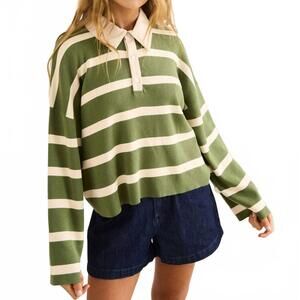 NEW RHYTHM. rugby polo knit sweater in olive